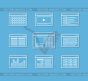 Different web browser icons set with page templates - vector clip art