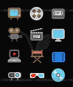 Different color media industry icons set - vector image