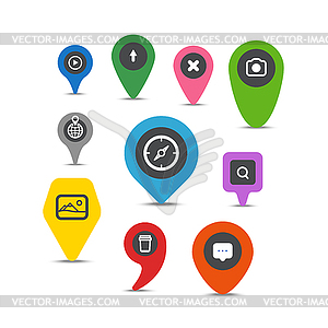 Color pins with different signs - vector image