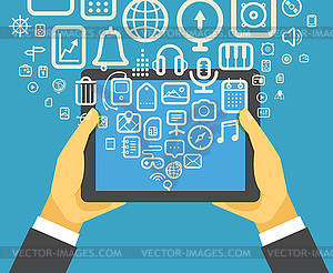 Businessman holding modern digital tablet device - vector clipart