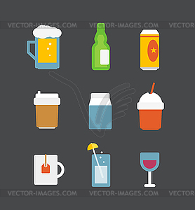 Different drinks icons set. Flat design icons - vector clip art