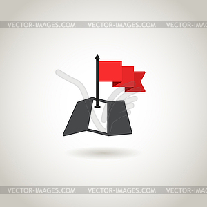 Map and red flag. Guidence concept - vector clipart