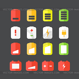 Different accumulator status icons. Flat design - royalty-free vector image