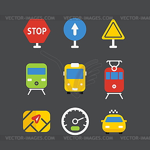 Different transport icons set with rounded - vector image