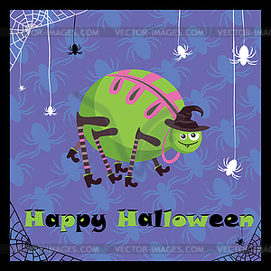 Greeting card with cute spider - vector clip art