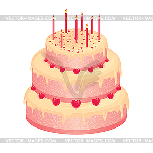 Сладкий розовый свадебный торт - векторный клипарт / векторное изображение