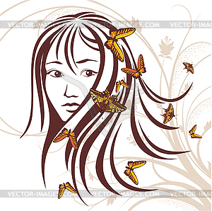 Девушка с бабочками - изображение в векторе