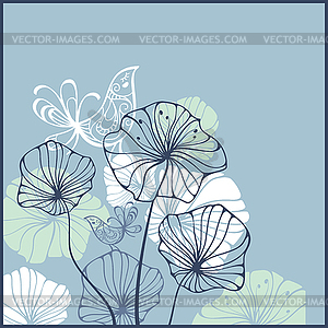 Card with birds and flowers - vector clip art