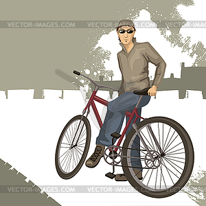 Young man on bicycle - vector clipart