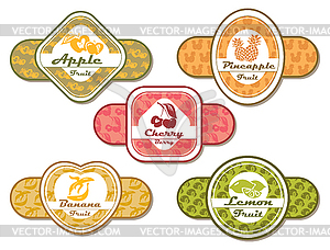 Different labels for fruits and berries - vector clipart