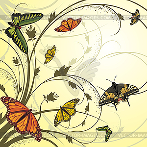 Card with flying butterflies - vector clip art