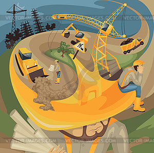 Building on helmet - vector clip art