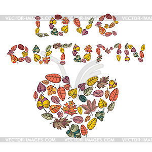 Heart made of autumn leaves - vector clip art