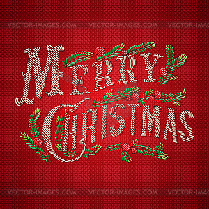 Embroidered Merry Christmas card - vector image