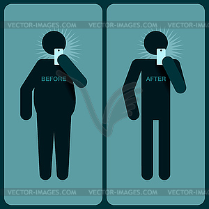 Before and after diet, silhouette of man - vector image