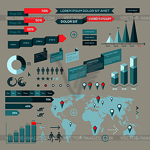 Set of infographic elements with world map - vector image