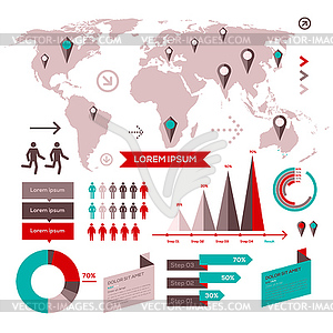 Set of infographic elements with world map - vector clipart