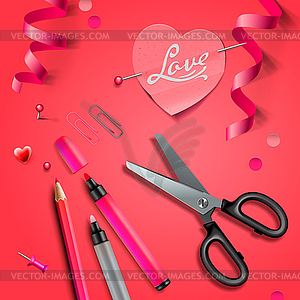 Set Of Happy Valentine`s Day art craft objects - vector clipart