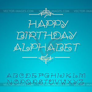 Hand-drawn alphabet letters, happy birthday design - vector image