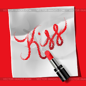 Губная помада и надпись "Поцелуй" - стоковое векторное изображение