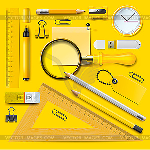 Yellow school supplies - stock vector clipart