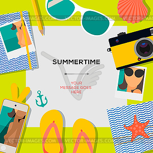 Summertime travel template with traveling - vector clipart