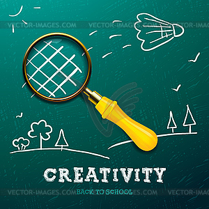 Creativity learning. Racket made with magnifying - vector clip art