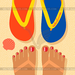 Hello summer - concept background, self shoot feet - vector clip art