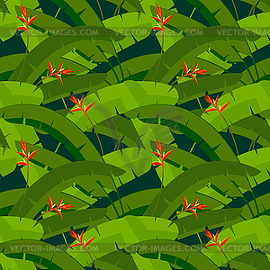 Palm leaves with flowers, seamless pattern - vector clipart