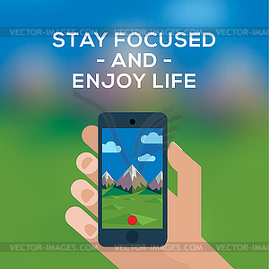 Adventure travel concept, smartphone make picture o - vector clipart