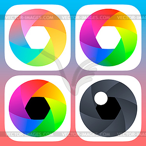 Simple flat camera objective icons for mobile iOS - vector image