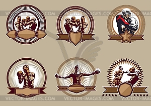 Set of combative sport icons or emblems - vector clip art