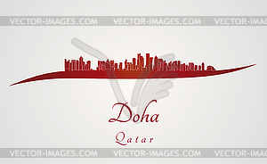 Doha skyline in red - color vector clipart