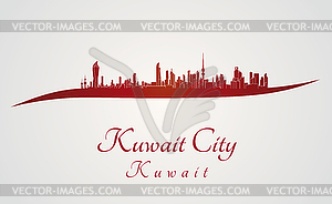 Kuwait City skyline in red - vector clipart