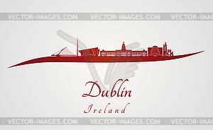 Dublin skyline in red - stock vector clipart