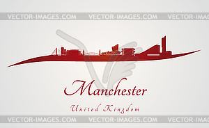 Manchester skyline in red - vector clip art