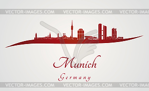 Munich skyline in red - vector clipart