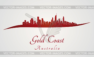 Gold Coast skyline in red - vector clipart / vector image