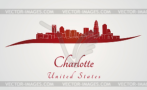 Charlotte skyline in red - vector image