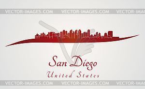 San Diego skyline in red - vector clip art