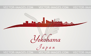 Yokohama skyline in red - vector clip art