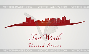 Fort Worth skyline in red - vector clip art