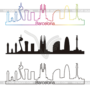 Barcelona skyline linear style with rainbow - vector clipart