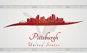 Pittsburgh skyline in red - vector clip art