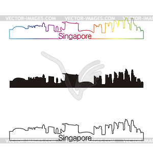 Singapore skyline linear style with rainbow - vector image