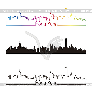 Hong Kong skyline linear style with rainbow - vector clip art