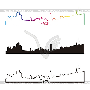 Seoul skyline linear style with rainbow - vector image