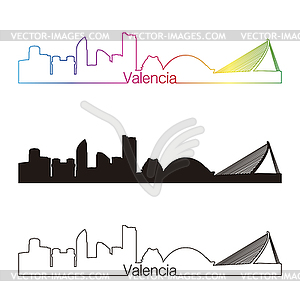 Valencia skyline linear style with rainbow - vector image