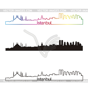 Istanbul skyline linear style with rainbow - vector clipart