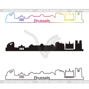 Brussels skyline linear style with rainbow - vector clipart